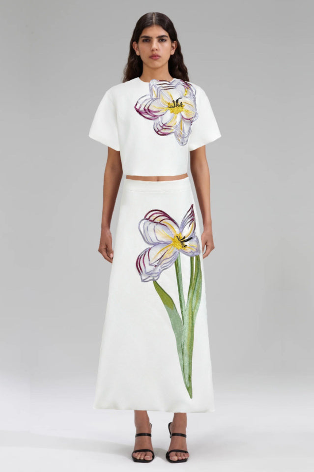 Women's Angelica Floral Applique Skirt Set