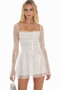 Women's Lulus Sequin Long Sleeve Dress White