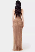 Women's One Shoulder Lace Corset Maxi Dress