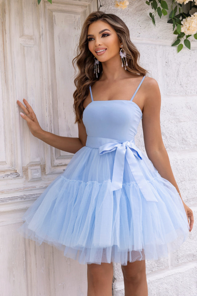 Women's Mesh Hem Belted Cami Dress