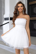 Women's Strapless A Line Tulle Homecoming Dress White