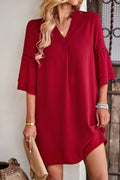 Women's Notched Neck Flare Sleeve Pocket Dress