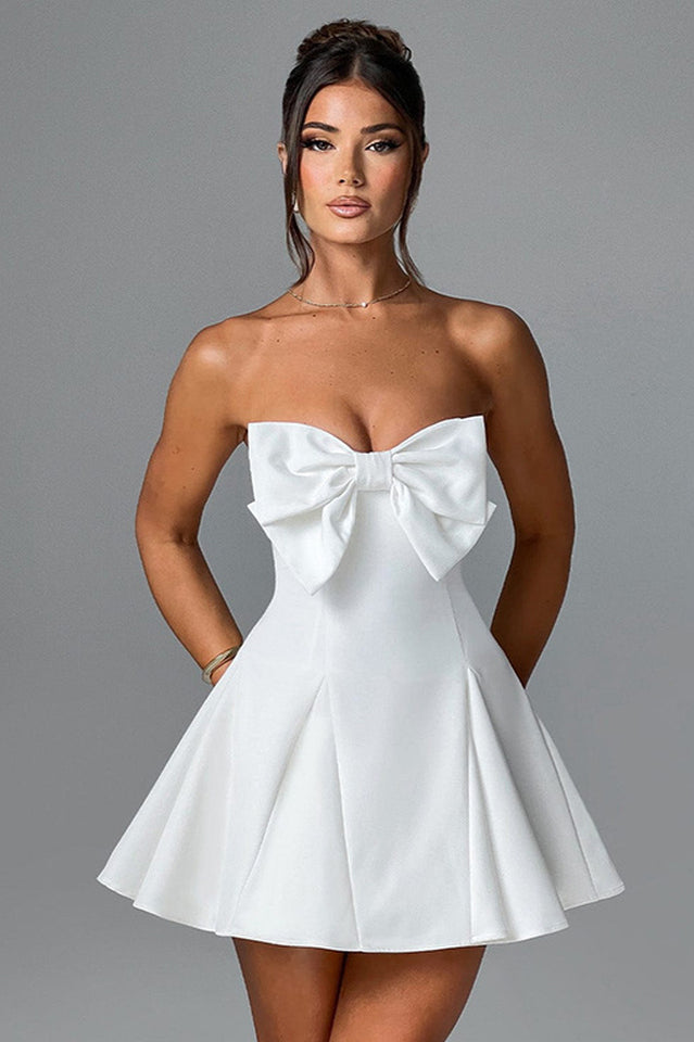 Women's Holly Strapless Skirt with Bow Detail White
