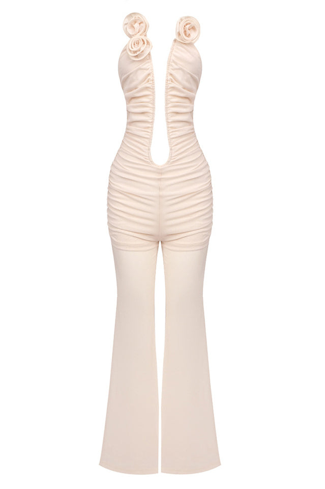 Women's Vissarion 3D Flower Pleat Jumpsuit Beige