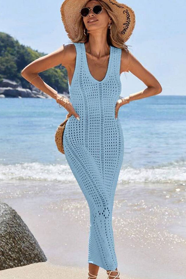 Women's Hollow Out Sleeveless Sweater Dress Blue