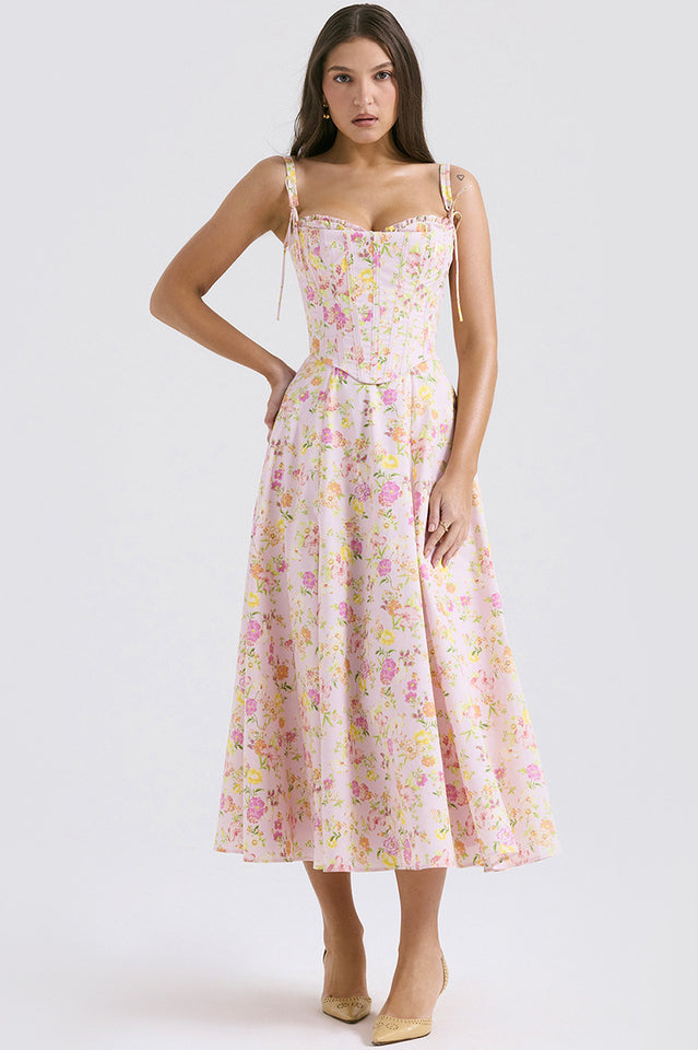 Women's Clarabelle Pink Meadow Print Cotton Sundress