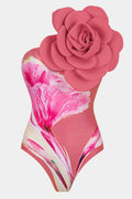 Women's 3D Flower One Shoulder Swimsuit & Skirt Set