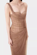Women's One Shoulder Lace Corset Maxi Dress
