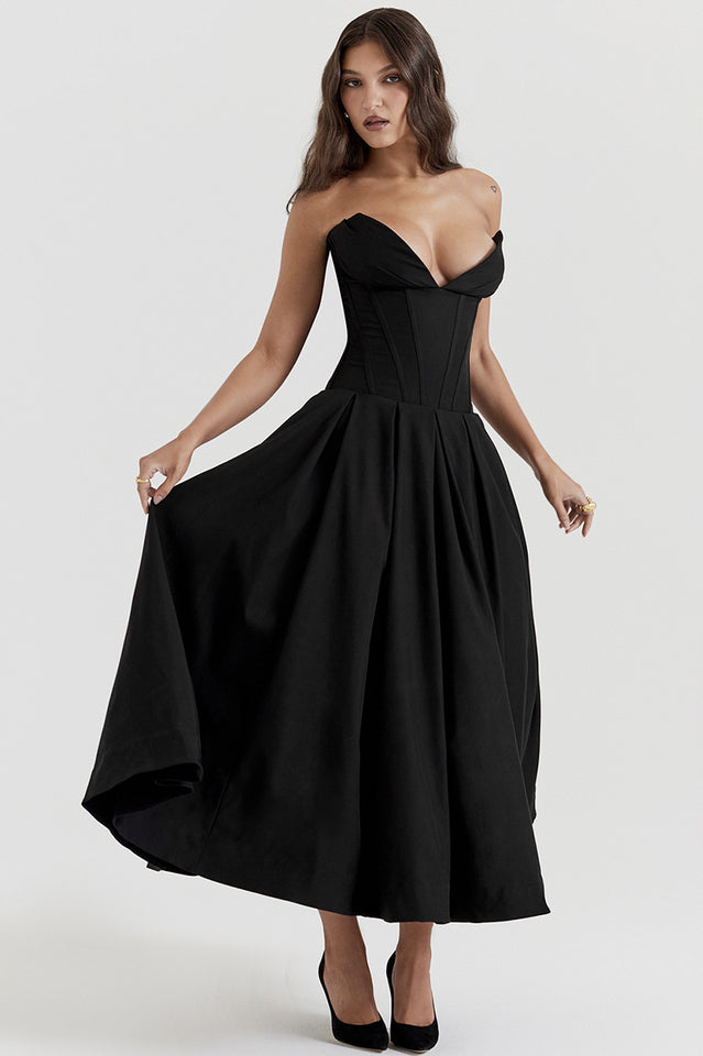 Women's Lady Black Strapless Midi Dress Black