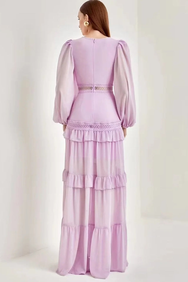 Women's Lorie Long Sleeve Ruffle Gown