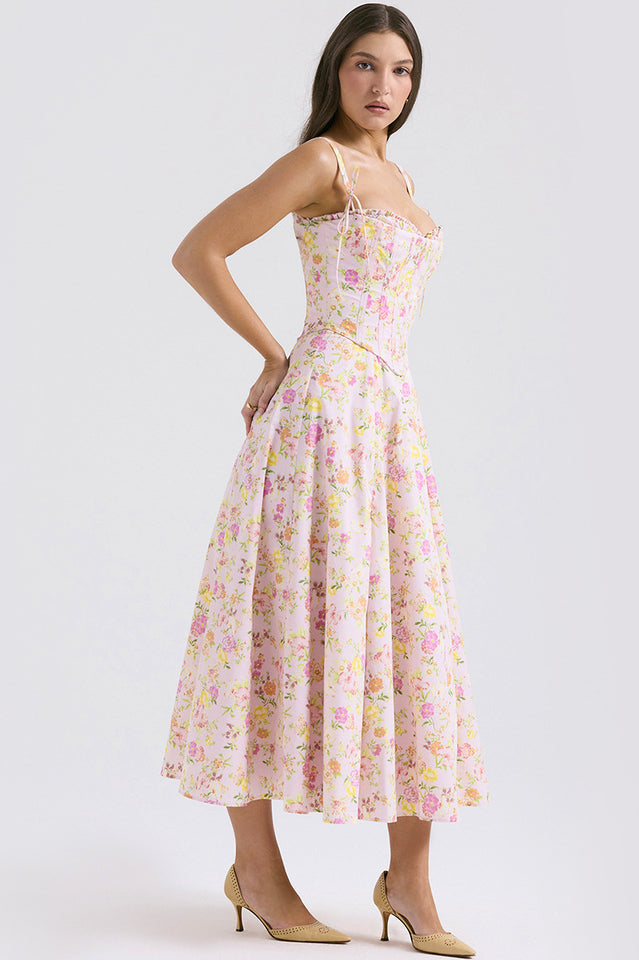 Women's Clarabelle Pink Meadow Print Cotton Sundress