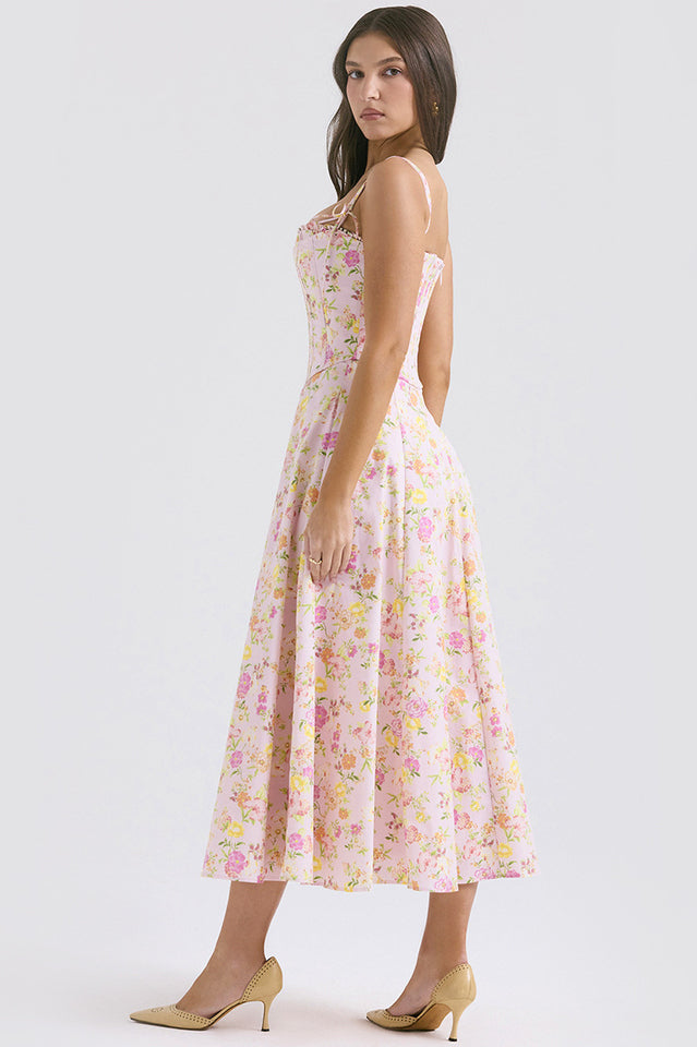 Women's Clarabelle Pink Meadow Print Cotton Sundress