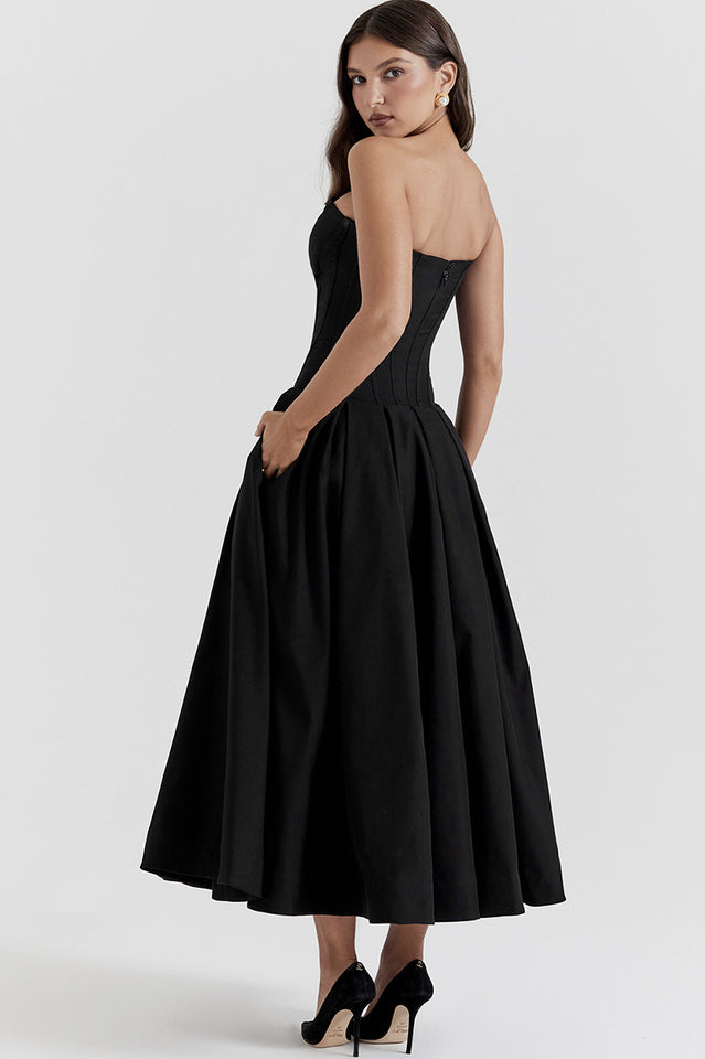 Women's Lady Black Strapless Midi Dress