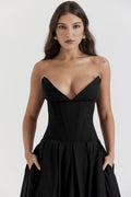 Women's Lady Black Strapless Midi Dress