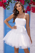 Women's Mesh Hem Belted Cami Dress White
