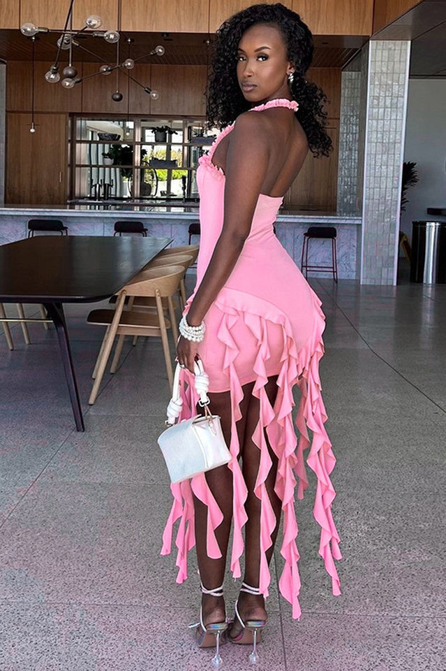 Women's Ruffle Tassel Halter Bustier Mini Dress