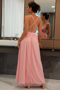 Women's Sequined Backless Tulle Evening Prom