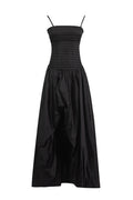 Women's Strapless Ruched Puff Maxi Dress Black
