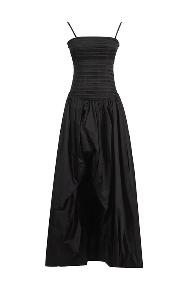 Women's Strapless Ruched Puff Maxi Dress Black