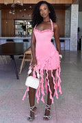 Women's Ruffle Tassel Halter Bustier Mini Dress