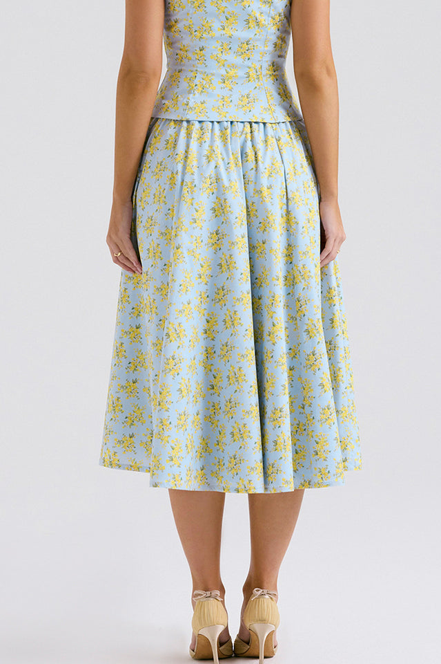Women's Vintage Floral Print Top + Skirt Set