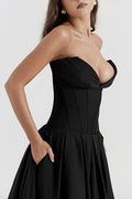 Women's Lady Black Strapless Midi Dress
