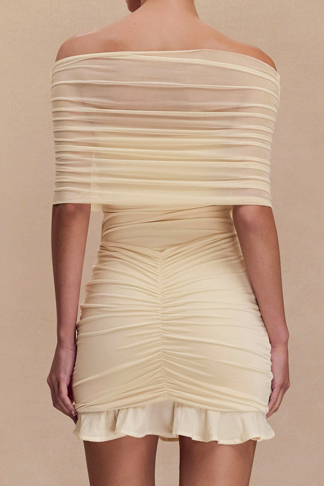 Women's Slinky And Mesh Off Shoulder Mini Dress