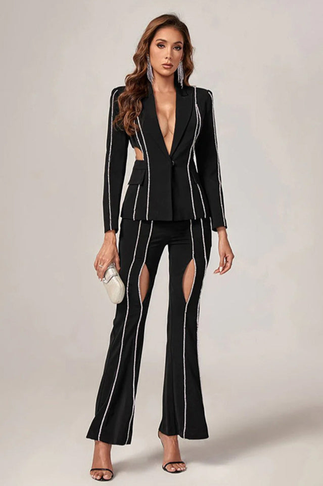 Women's Cut-Out Diamonds Decorated Set Black