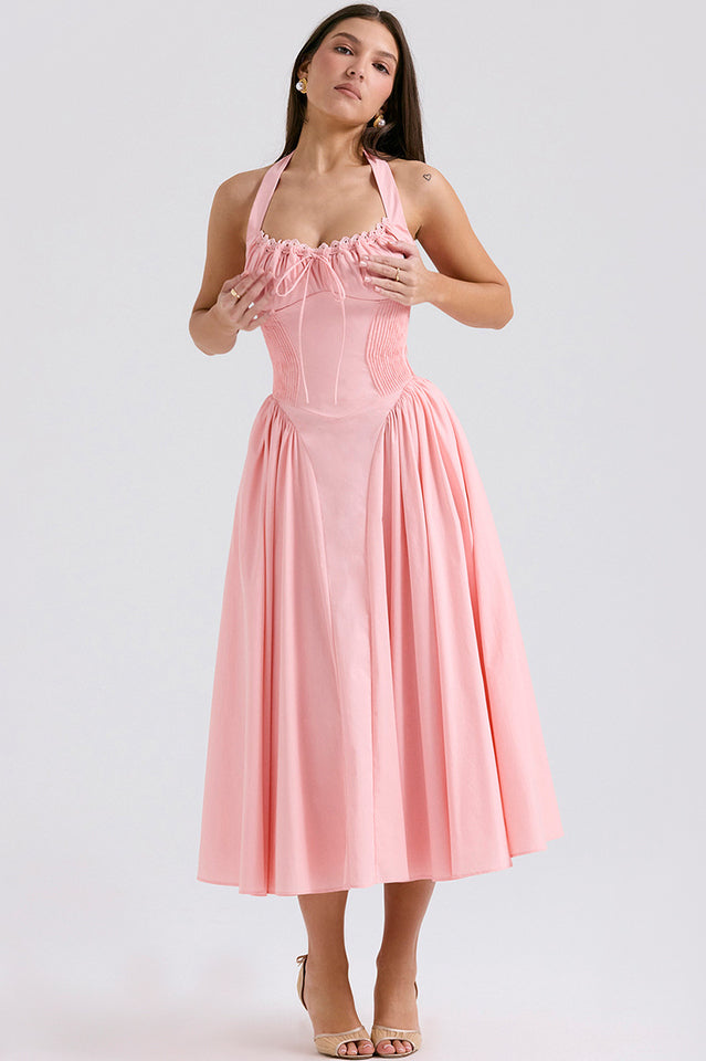 Women's Adabella Cotton Halter Midi Sundress 3#