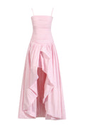 Women's Strapless Ruched Puff Maxi Dress Pink
