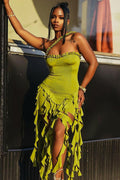 Women's Ruffle Tassel Halter Bustier Mini Dress