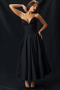 Women's Lady Black Strapless Midi Dress