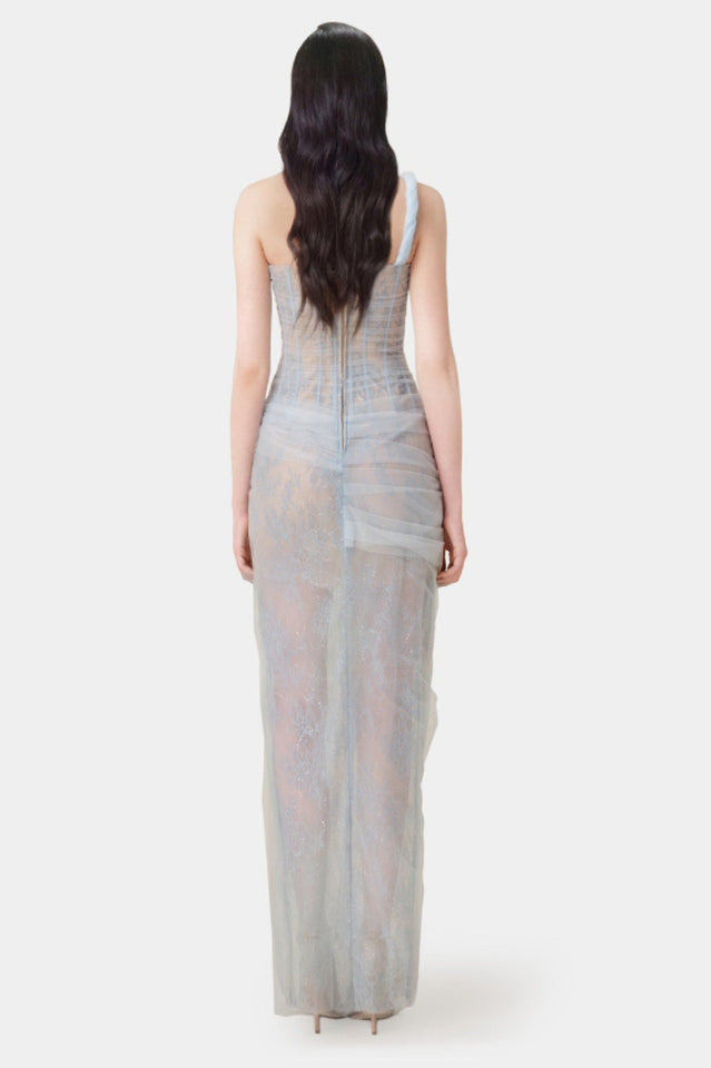 Women's One Shoulder Lace Corset Maxi Dress