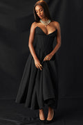 Women's Lady Black Strapless Midi Dress