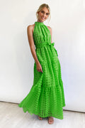 Women's Check Halter Neck Tie Waist Maxi Dress
