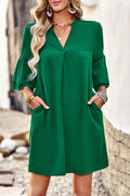 Women's Notched Neck Flare Sleeve Pocket Dress