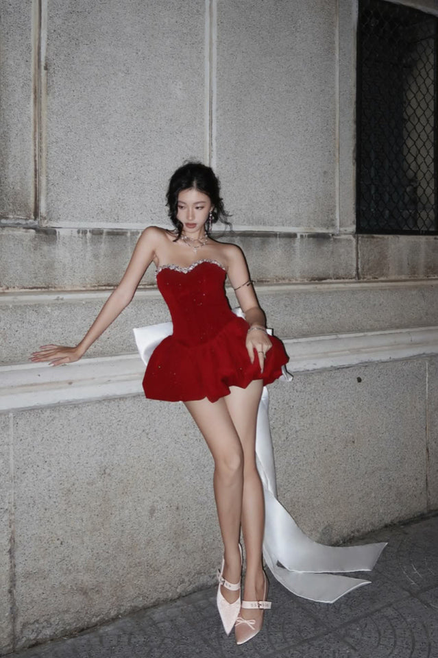 Women's Cookie Strapless Bow Mini Dress