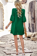 Women's Notched Neck Flare Sleeve Pocket Dress