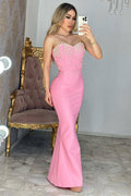 Women's Pearl Embellished Mermaid Dress Pink
