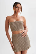 Women's Always Say Goodbye Crochet Mini Skirt Set Khaki