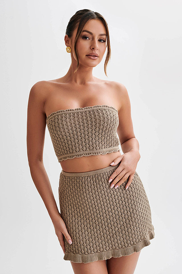 Women's Always Say Goodbye Crochet Mini Skirt Set Khaki