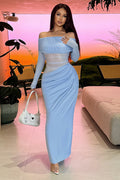 Women's Off-Shoulder Mesh Hollow-Out Bodycon Dress