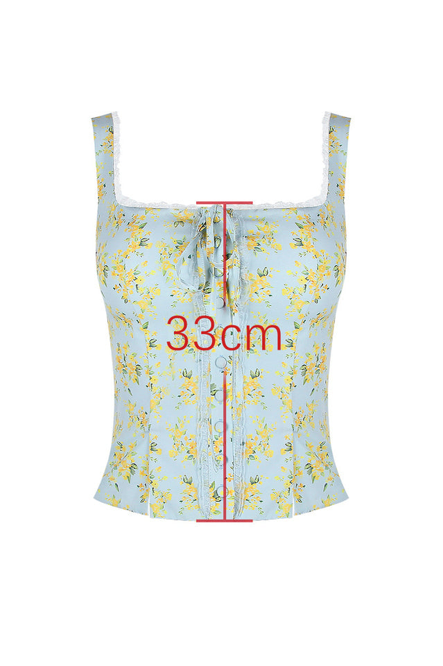 Women's Vintage Floral Print Top + Skirt Set