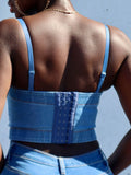 Women's Rhinestone Denim Corset Top