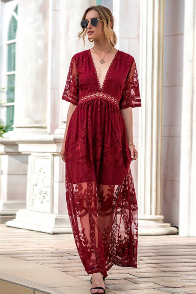 Women's Boho Beach Cover Up Dress Wine