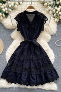 Women's Livia Embroidered Lace Tiered Mini Dress Black