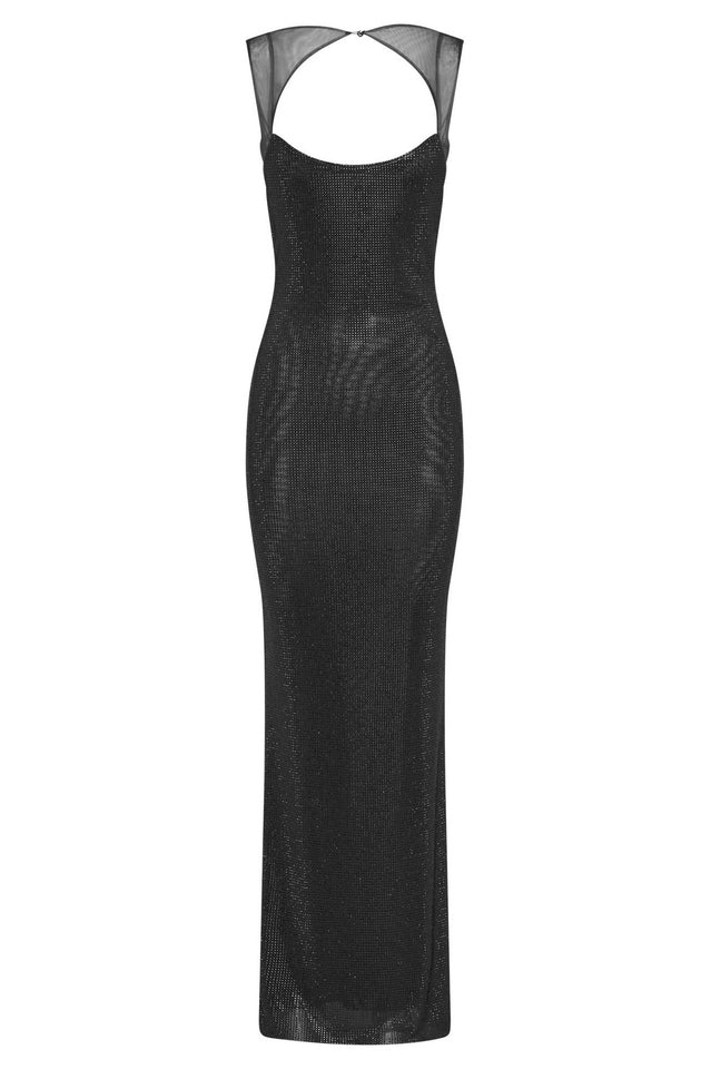 Women's Rhinestone Bodycon Backless Maxi Dress Black