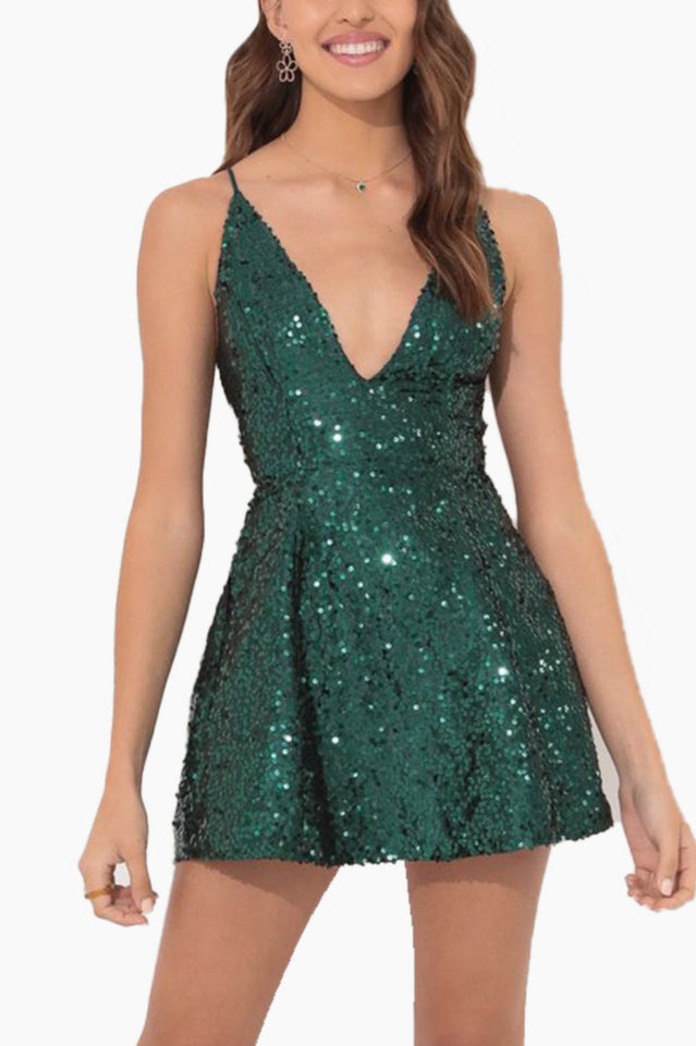 Women's Olivia Sequin A-line Dress Green