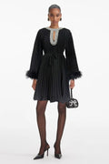 Women's Gabrielle Diamante Feathered Pleated Mini Dress Black
