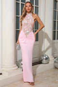 Women's Dusha Halter Flower Ruched Maxi Dress Pink